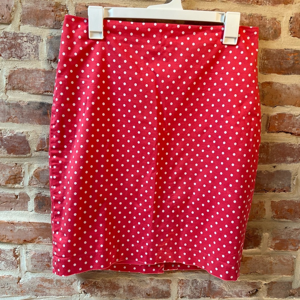 Ann Taylor Pink with White Polka Dots Pencil Skirt